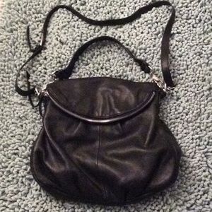 Over the shoulder black leather purse